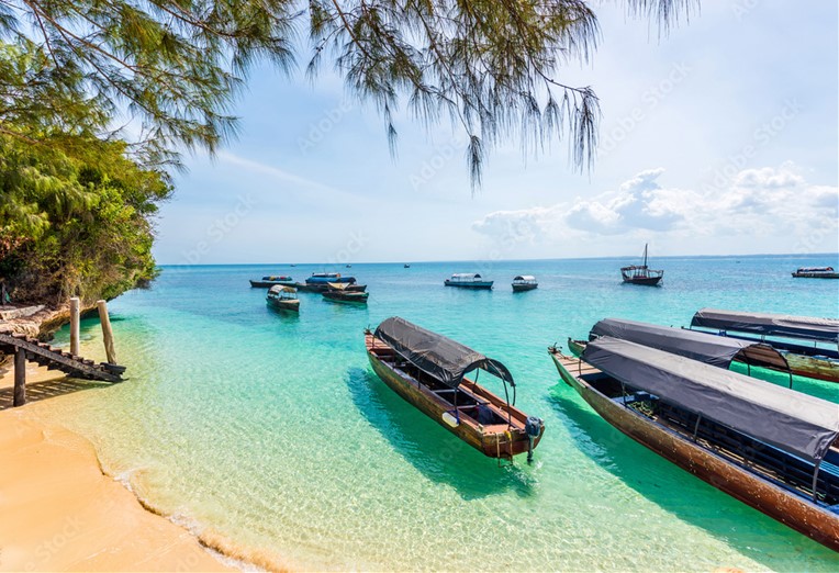 Fishing boats, blue water in Madagasgar