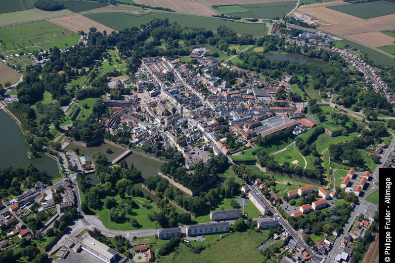 Aerial view of the historic walled town of Le Quesnoy in northern France