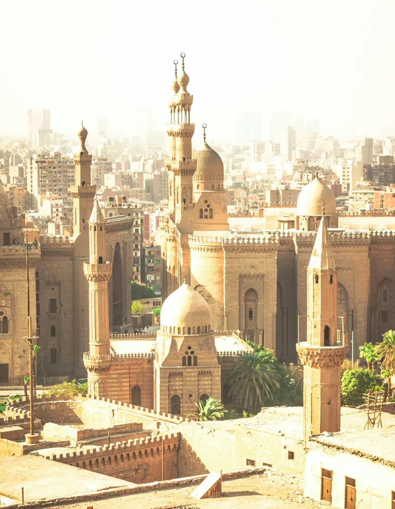 Historic mosques of Islamic Cairo overlooking the city, Cairo, Egypt
