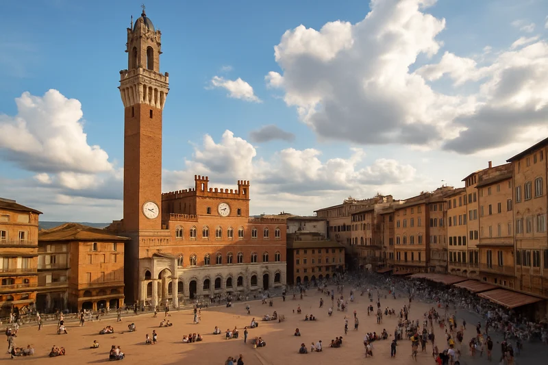 Historic Piazza del Campo with Palazzo Pubblico, Siena, Italy