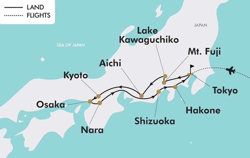 Map of the highlights of Japan tour